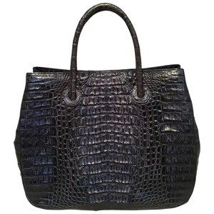 Byron Navy Blue Hornback Crocodile Leather Tote